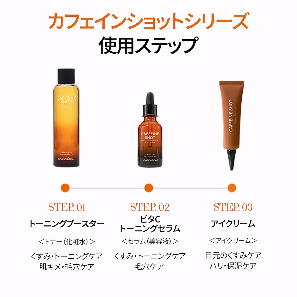 つるんと明るい肌印象へ、カフェイン配合美容液 shaishaishai カフェインショット ビタＣ トーニングセラム シャイシャイシャイ